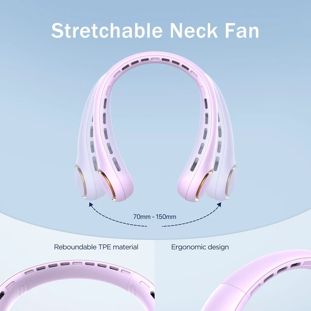 Alt view image 5 of 7 - Portable Neck Fan, Personal Fan with 4000mAh Battery, Rechargeable Neck Fan with 3 Speeds and 64 Cool Lights, Birthday Gifts for Men Women Mom Dad, Hands Free Cooling fan for Summer(Purple)