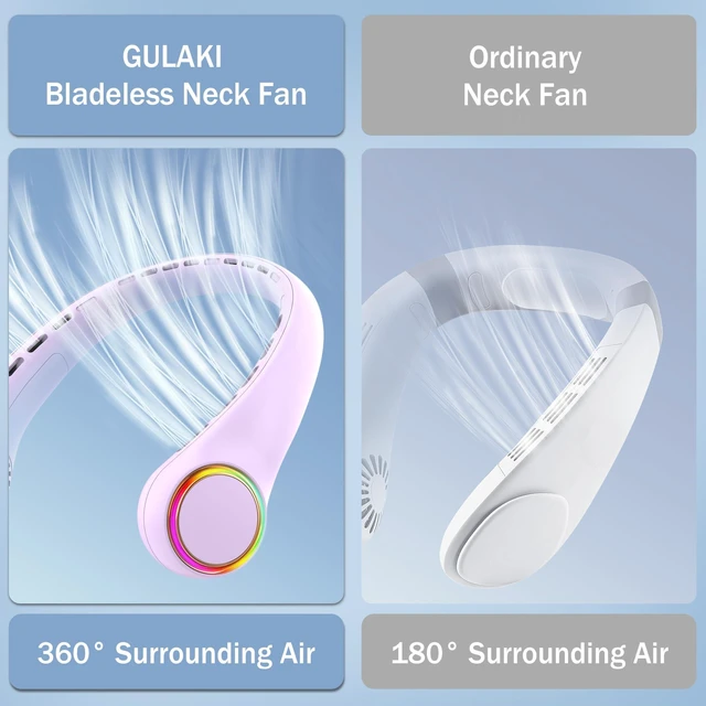 Alt view image 7 of 7 - Portable Neck Fan, Personal Fan with 4000mAh Battery, Rechargeable Neck Fan with 3 Speeds and 64 Cool Lights, Birthday Gifts for Men Women Mom Dad, Hands Free Cooling fan for Summer(Purple)