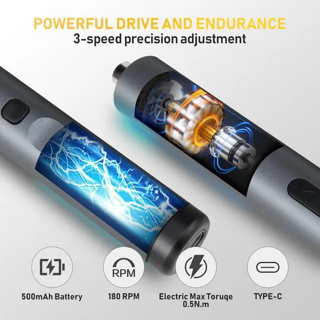 Alt view image 3 of 7 - Mini Electric Screwdriver,50-in-1 Precision Power Screwdriver Set | 3 Torque (Max 0.5N·m),500mAh USB-C,42 S2 Steel Bits,Magnetic Storage,Repair Kit for Phone/Laptop/Camera/Electronics Repair