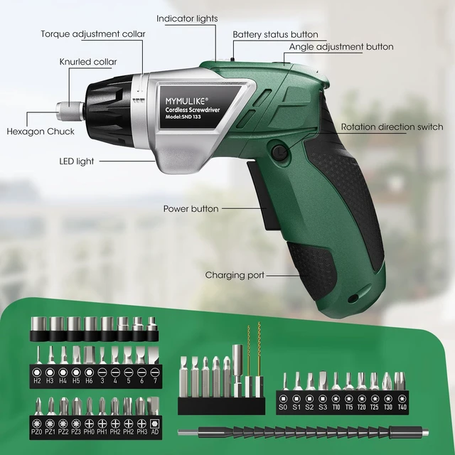 Alt view image 5 of 7 - 49Pcs Electric Screwdriver Set, 3.6V Rechargeable Power Screwdriver with, 6Nm Screw Gun with LED Light, 6+1 Torque Electric Drill for Furniture Assembly, Electrical Appliance Repair