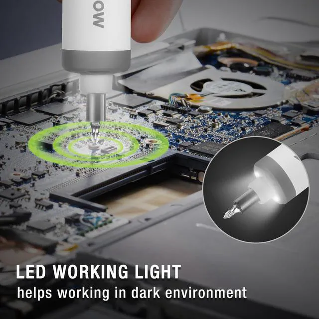 Alt view image 3 of 7 - 4V Electric Screwdriver, Rechargeable Cordless Screwdriver Set with 35 Bits, Extension Rod, USB Charging Cable in Carrying Case, LED Light, White Gray