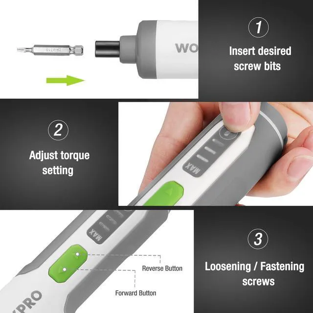 Alt view image 5 of 7 - 4V Electric Screwdriver, Rechargeable Cordless Screwdriver Set with 35 Bits, Extension Rod, USB Charging Cable in Carrying Case, LED Light, White Gray