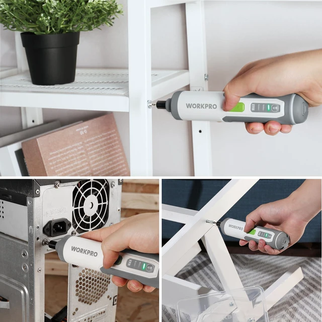 Alt view image 7 of 7 - 4V Electric Screwdriver, Rechargeable Cordless Screwdriver Set with 35 Bits, Extension Rod, USB Charging Cable in Carrying Case, LED Light, White Gray