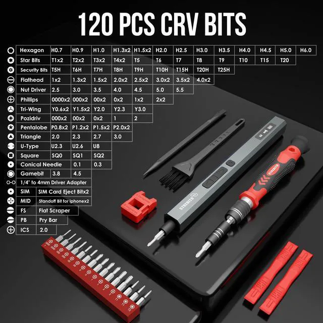 Alt view image 7 of 7 - 144-Piece Upgraded Electric Screwdriver | Max 0.7 N.m, 120 Magnetic Bits, 5-gear Torque Adjustment, Precision Screwdriver Set, Repair Tool Kit for Electronics and PC