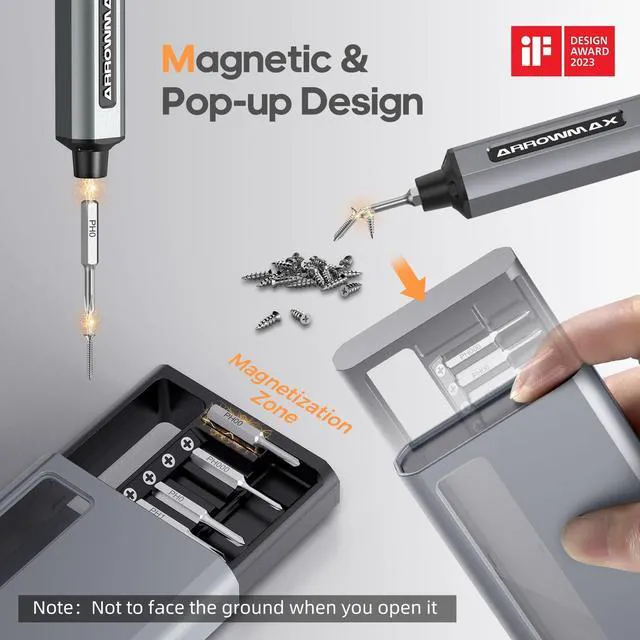 Alt view image 2 of 7 - Mini Electric Screwdriver, Precision Screwdriver Set w/ 28 Magnetic Bits, Red Dot, IF Winning Design, Rechargeable Cordless Screwdriver for Phone, Laptop, Watch, RC(SES MINI) Grey