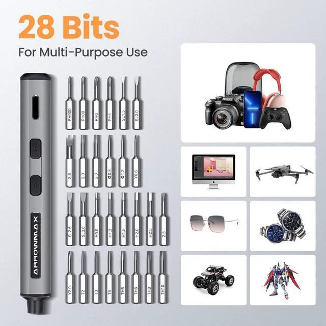 Alt view image 5 of 7 - Mini Electric Screwdriver, Precision Screwdriver Set w/ 28 Magnetic Bits, Red Dot, IF Winning Design, Rechargeable Cordless Screwdriver for Phone, Laptop, Watch, RC(SES MINI) Grey