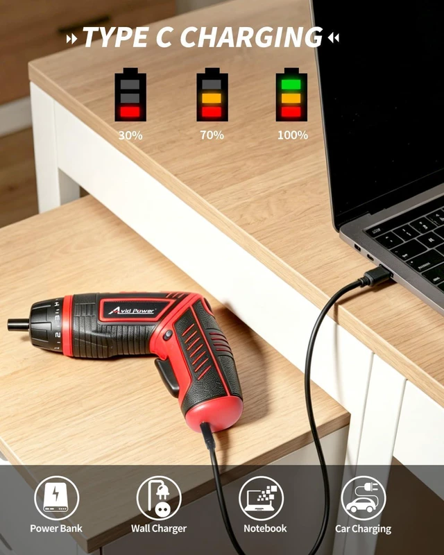Alt view image 2 of 7 - 4V Electric Cordless Screwdriver Set 5.65Nm 37 Bits with Case | 5.65Nm, 5+1 Torque Settings, 2-Position Handle, 37 Accessories, LED Light, for Precision Assembly & Furniture Installation