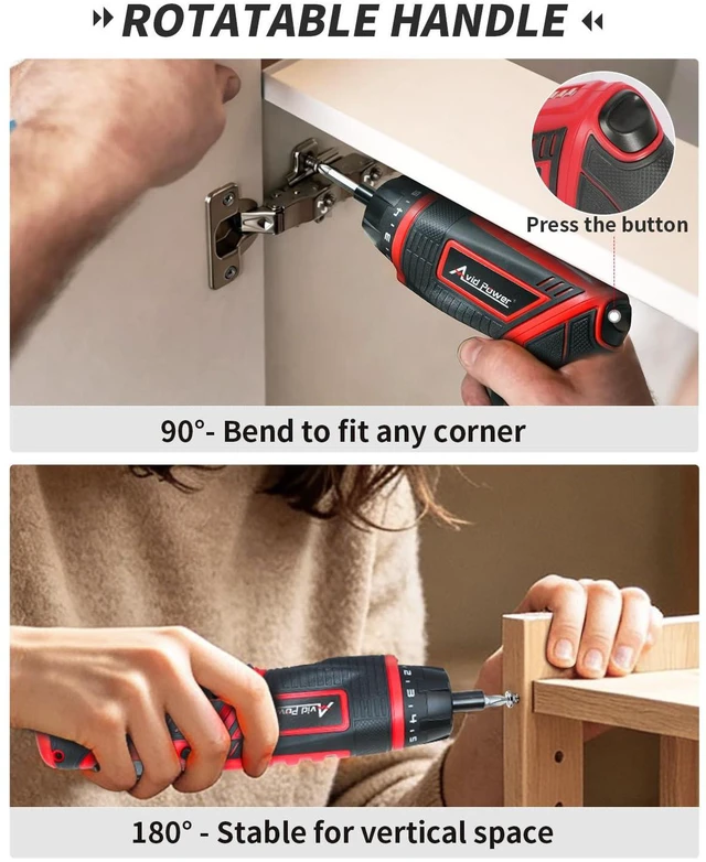 Alt view image 4 of 7 - 4V Electric Cordless Screwdriver Set 5.65Nm 37 Bits with Case | 5.65Nm, 5+1 Torque Settings, 2-Position Handle, 37 Accessories, LED Light, for Precision Assembly & Furniture Installation