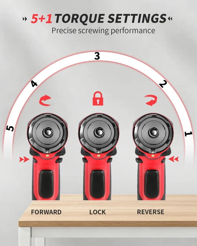 Alt view image 6 of 7 - 4V Electric Cordless Screwdriver Set 5.65Nm 37 Bits with Case | 5.65Nm, 5+1 Torque Settings, 2-Position Handle, 37 Accessories, LED Light, for Precision Assembly & Furniture Installation