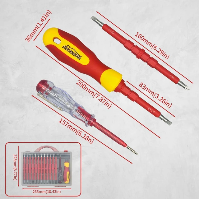 Alt view image 3 of 7 - Electrical Screwdriver Set, Insulated Screwdriver, 26 Pcs | Magnetic Tip Electrician Tools Kit with Case, with Interchangeable Blades, Electrical Screwdriver for Men Household Repair