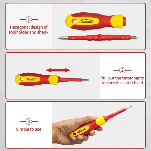 Alt view image 5 of 7 - Electrical Screwdriver Set, Insulated Screwdriver, 26 Pcs | Magnetic Tip Electrician Tools Kit with Case, with Interchangeable Blades, Electrical Screwdriver for Men Household Repair