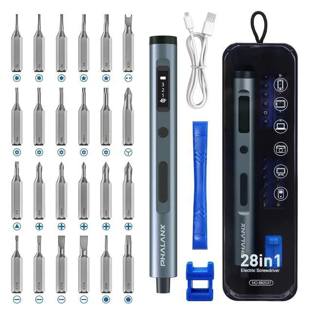 Main image of 28-in-1 Electric Precision Screwdriver Repair Kit, Cordless, Grey | Type-C Rechargeable Power Tool, S2 Steel Bits, for Phone PC Electronics