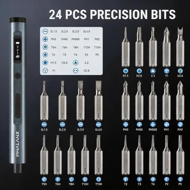 Alt view image 5 of 7 - 28-in-1 Electric Precision Screwdriver Repair Kit, Cordless, Grey | Type-C Rechargeable Power Tool, S2 Steel Bits, for Phone PC Electronics