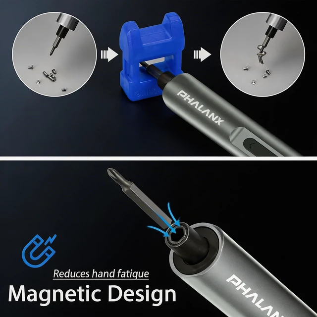 Alt view image 6 of 7 - 28-in-1 Electric Precision Screwdriver Repair Kit, Cordless, Grey | Type-C Rechargeable Power Tool, S2 Steel Bits, for Phone PC Electronics