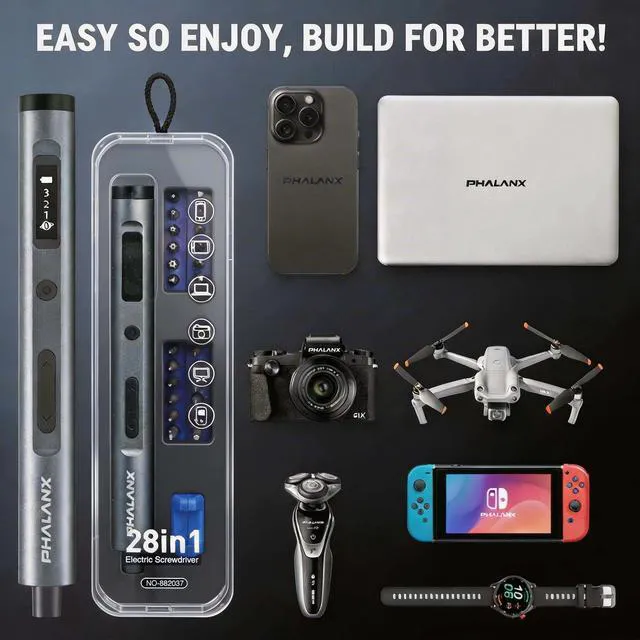 Alt view image 7 of 7 - 28-in-1 Electric Precision Screwdriver Repair Kit, Cordless, Grey | Type-C Rechargeable Power Tool, S2 Steel Bits, for Phone PC Electronics