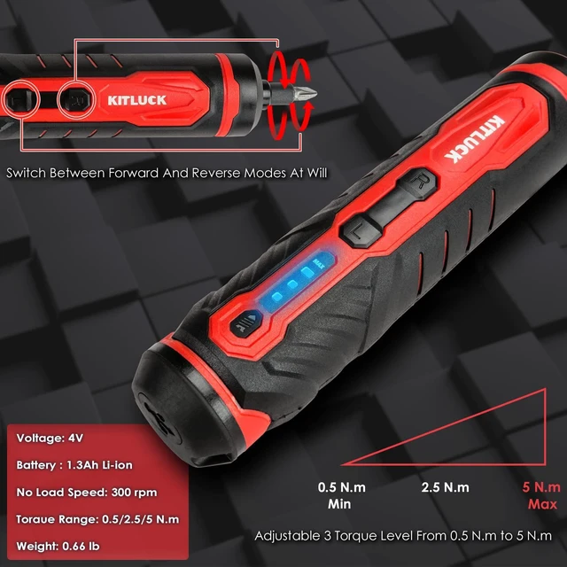 Alt view image 2 of 7 - Electric Screwdriver, 4V Power Cordless Screwdriver Rechargeable Set with Li-ion Battery, 31 Bits&Extension Rod, 3 LED, 3 Adjustable Torque, Magnetic Hex Chuck, Mini Electric Screw driver Kit