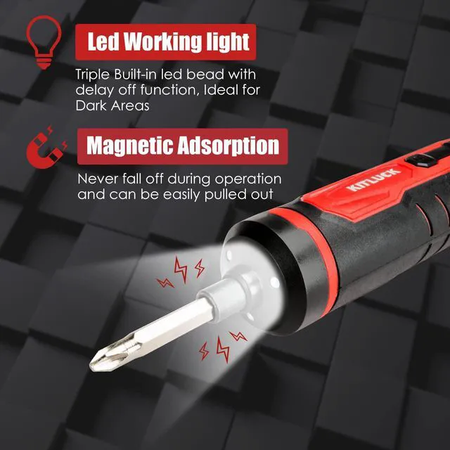 Alt view image 4 of 7 - Electric Screwdriver, 4V Power Cordless Screwdriver Rechargeable Set with Li-ion Battery, 31 Bits&Extension Rod, 3 LED, 3 Adjustable Torque, Magnetic Hex Chuck, Mini Electric Screw driver Kit