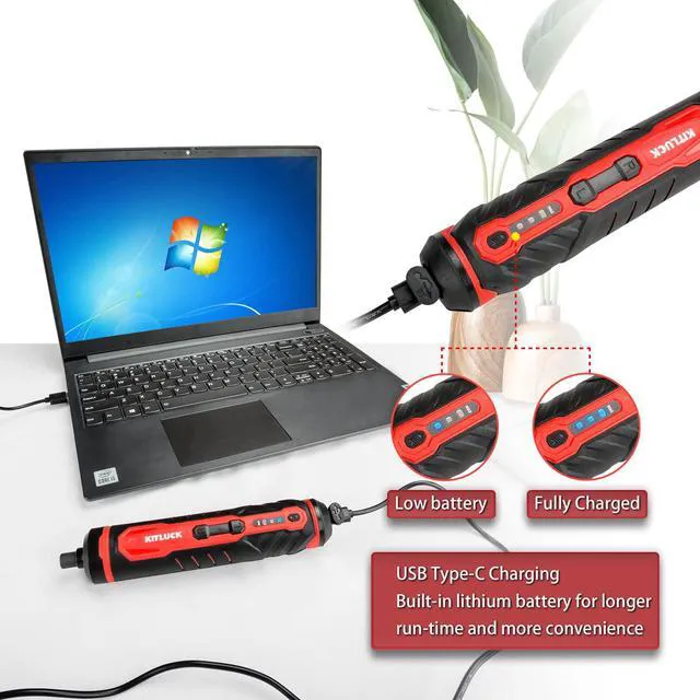 Alt view image 6 of 7 - Electric Screwdriver, 4V Power Cordless Screwdriver Rechargeable Set with Li-ion Battery, 31 Bits&Extension Rod, 3 LED, 3 Adjustable Torque, Magnetic Hex Chuck, Mini Electric Screw driver Kit
