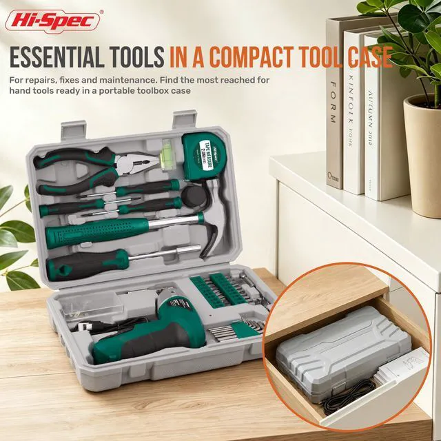 Alt view image 7 of 7 - 4V USB Electric Screwdriver Tool Kit for Home Repairs, Green | 42pc, fast assembly help, common screw bit selection, LED visibility, compact grip, quick household fixes, organized storage