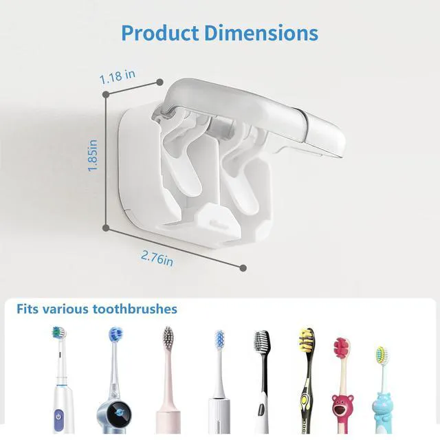 Alt view image 7 of 7 - 2 PCS Toothbrush Holder with Cover for Bathroom, Wall Mounted | 2 Separate Slots, One-Hand Use, Dustproof Cover, Quick Dry, Countertop Saver, Removable Washable, No Drill for Family & RV