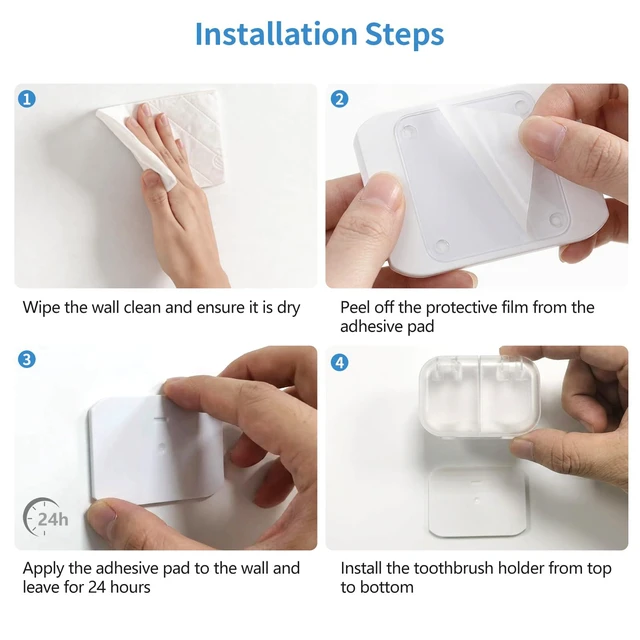 Alt view image 6 of 7 - 2 PCS Toothbrush Holder with Cover for Bathroom, Wall Mounted | 2 Separate Slots, One-Hand Use, Dustproof Cover, Quick Dry, Countertop Saver, Removable Washable, No Drill for Family & RV