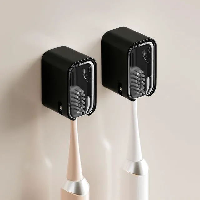 Main image of Wall Mounted Toothbrush Holders for Bathroom | Strong Self Adhesive Tooth Brush Holder with Cover, Toothbrush Heads Organizer for Family, 2 Pcs