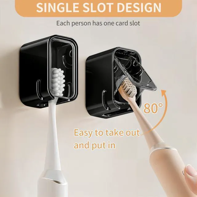 Alt view image 3 of 7 - Wall Mounted Toothbrush Holders for Bathroom | Strong Self Adhesive Tooth Brush Holder with Cover, Toothbrush Heads Organizer for Family, 2 Pcs