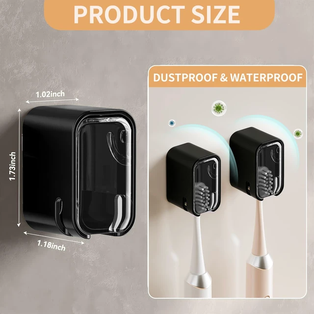 Alt view image 4 of 7 - Wall Mounted Toothbrush Holders for Bathroom | Strong Self Adhesive Tooth Brush Holder with Cover, Toothbrush Heads Organizer for Family, 2 Pcs