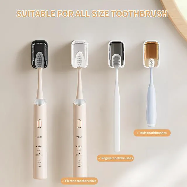 Alt view image 2 of 7 - Wall Mounted Toothbrush Holders for Bathroom | Strong Self Adhesive Tooth Brush Holder with Cover, Toothbrush Heads Organizer for Family, 2 Pcs