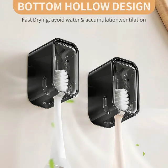 Alt view image 5 of 7 - Wall Mounted Toothbrush Holders for Bathroom | Strong Self Adhesive Tooth Brush Holder with Cover, Toothbrush Heads Organizer for Family, 2 Pcs