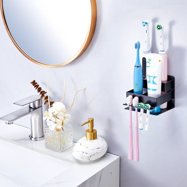 Alt view image 3 of 7 - Electric Toothbrush Head Holder, Electric Toothbrush Holders Wall Mounted, Tooth Brush Holder for Bathrooms (Black)