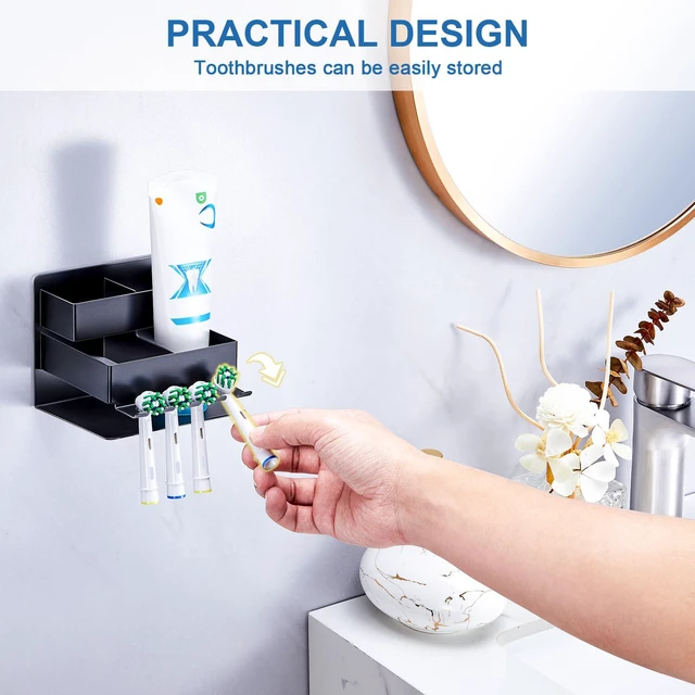 Alt view image 7 of 7 - Electric Toothbrush Head Holder, Electric Toothbrush Holders Wall Mounted, Tooth Brush Holder for Bathrooms (Black)