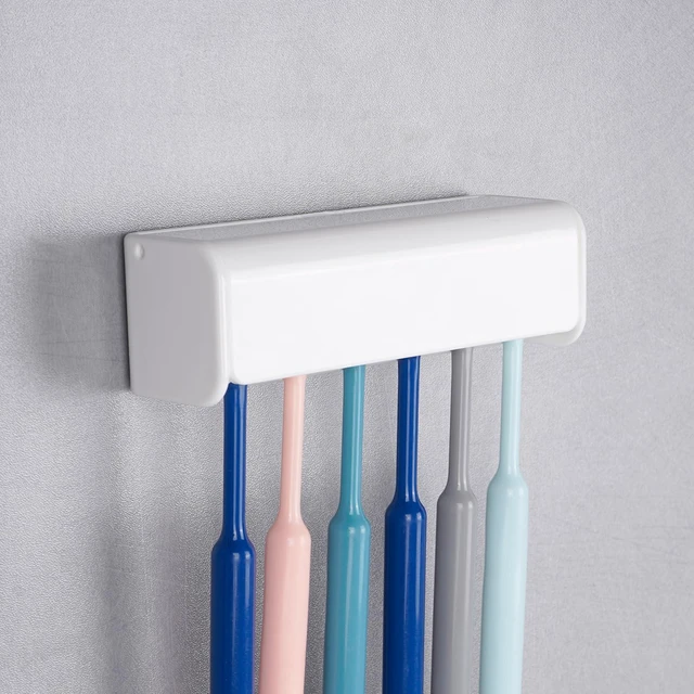 Main image of 6 Slots Wall Mount Toothbrush Holder with Cover, Self Adhesive Toothbrush Storage Organizer for Shower, Toothbrush Hanger for Bathroom, Medicine Cabinet, Dorm