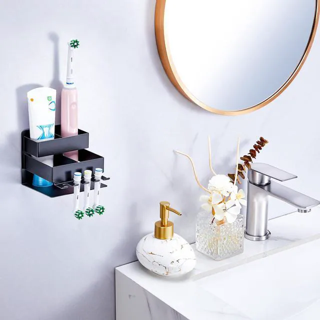 Alt view image 6 of 7 - Electric Toothbrush Head Holder, Electric Toothbrush Holders Wall Mounted, Tooth Brush Holder for Bathrooms (Black)