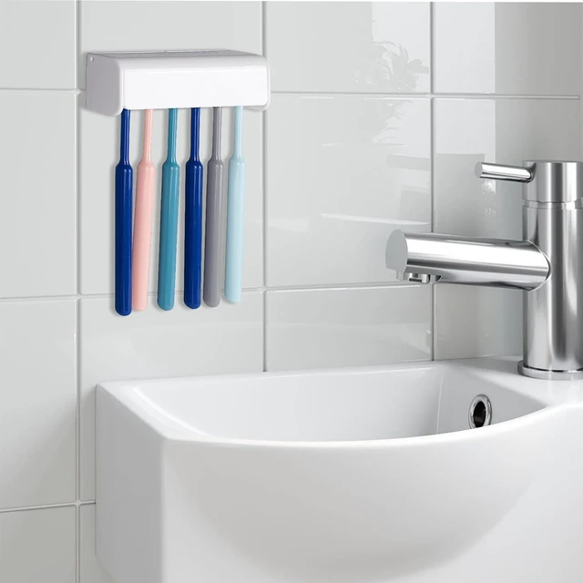 Alt view image 5 of 6 - 6 Slots Wall Mount Toothbrush Holder with Cover, Self Adhesive Toothbrush Storage Organizer for Shower, Toothbrush Hanger for Bathroom, Medicine Cabinet, Dorm