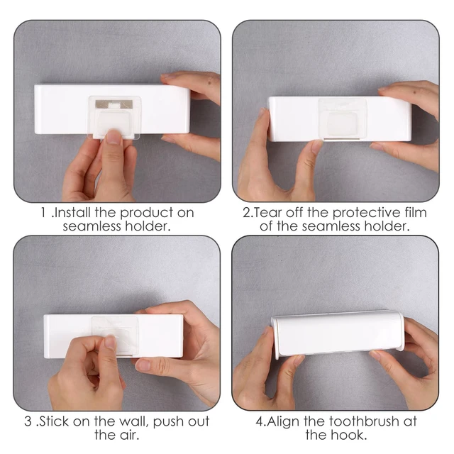 Alt view image 4 of 6 - 6 Slots Wall Mount Toothbrush Holder with Cover, Self Adhesive Toothbrush Storage Organizer for Shower, Toothbrush Hanger for Bathroom, Medicine Cabinet, Dorm