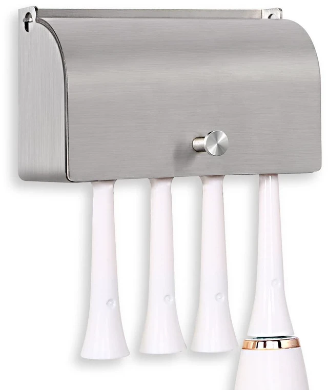 Main image of Toothbrush Holder, 304 Stainless Steel Dustproof Wall Mounted Self Adhesive Toothbrush Storage Organizer Stand Rack (9cm(4 Brush Slots))