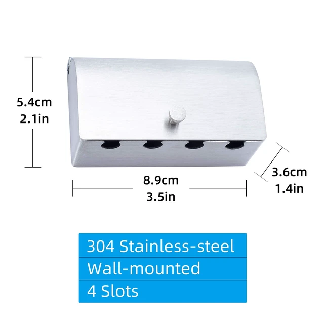 Alt view image 7 of 7 - Toothbrush Holder, 304 Stainless Steel Dustproof Wall Mounted Self Adhesive Toothbrush Storage Organizer Stand Rack (9cm(4 Brush Slots))
