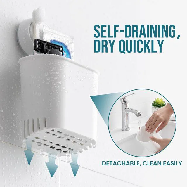 Alt view image 4 of 7 - Suction Cup Toothbrush Holders for Bathroom Wall 2Pack, White | Shower Toothbrush and Toothpaste Holder, Drill-Free 1S Installtion, Removable Powerful Suction Cup Organizer, Self-draining