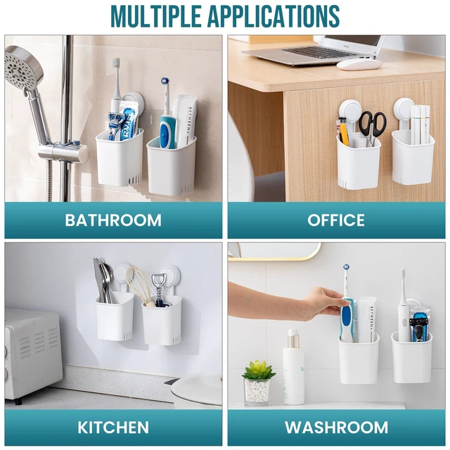 Alt view image 3 of 7 - Suction Cup Toothbrush Holders for Bathroom Wall 2Pack, White | Shower Toothbrush and Toothpaste Holder, Drill-Free 1S Installtion, Removable Powerful Suction Cup Organizer, Self-draining