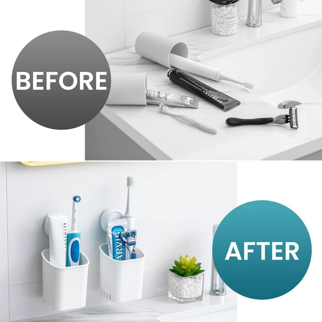 Alt view image 7 of 7 - Suction Cup Toothbrush Holders for Bathroom Wall 2Pack, White | Shower Toothbrush and Toothpaste Holder, Drill-Free 1S Installtion, Removable Powerful Suction Cup Organizer, Self-draining
