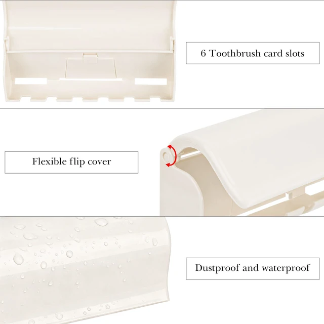 Alt view image 3 of 7 - 6 Slots Toothbrush Holder with Dustproof Cover & Toothpaste Clip, Plastic Self-Adhesive Brush Hanger for Shower, Compatible with Oral-B/Colgate Manual Toothbrush