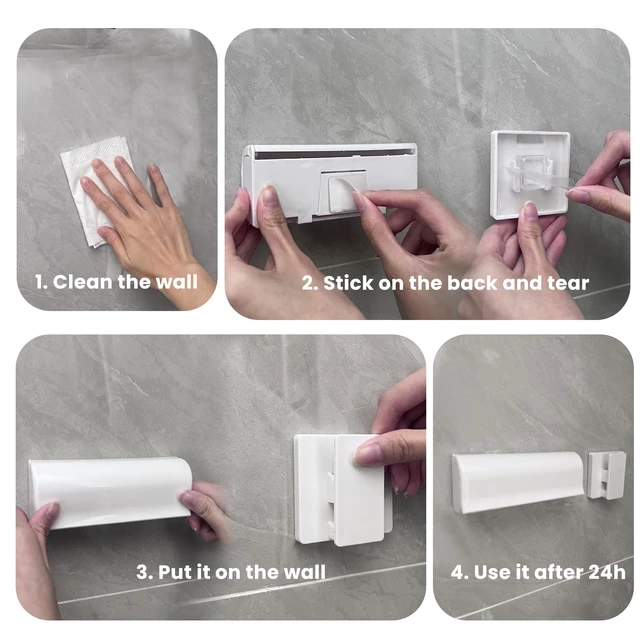 Alt view image 5 of 7 - 6 Slots Toothbrush Holder with Dustproof Cover & Toothpaste Clip, Plastic Self-Adhesive Brush Hanger for Shower, Compatible with Oral-B/Colgate Manual Toothbrush