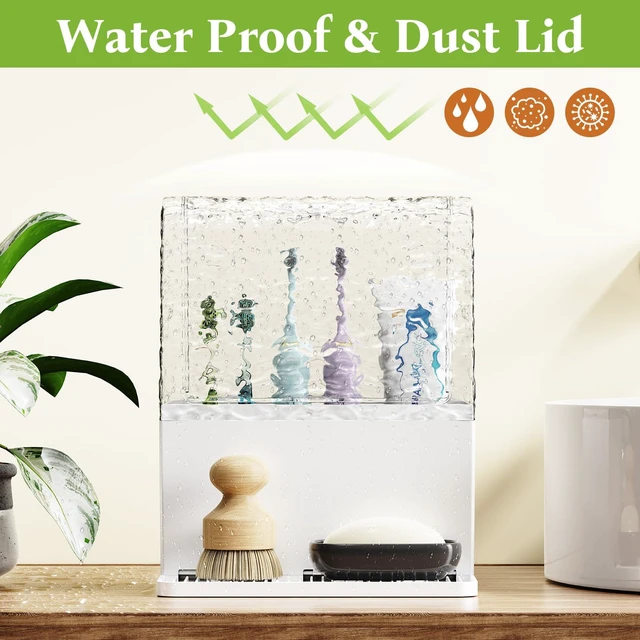 Alt view image 2 of 7 - Toothbrush Holders for Bathrooms with Cover (White) | Drainage,Non-Slip,Easy To Clean,Removable Kids Electric Toothbrush and Toothpaste Holder for Bathroom Countertop Organizer