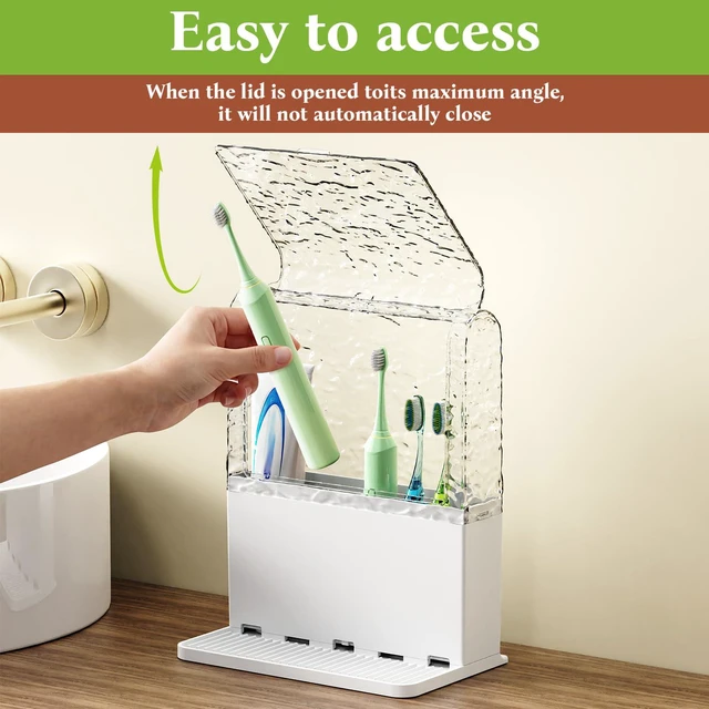 Alt view image 3 of 7 - Toothbrush Holders for Bathrooms with Cover (White) | Drainage,Non-Slip,Easy To Clean,Removable Kids Electric Toothbrush and Toothpaste Holder for Bathroom Countertop Organizer