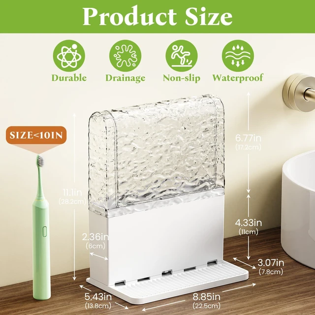 Alt view image 7 of 7 - Toothbrush Holders for Bathrooms with Cover (White) | Drainage,Non-Slip,Easy To Clean,Removable Kids Electric Toothbrush and Toothpaste Holder for Bathroom Countertop Organizer