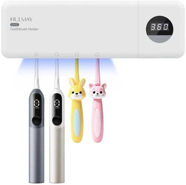 Main image of UV Toothbrush Sanitizer with Holder, Electric Toothbrush Holder Wall Mounted with Cover for 4 Slots, 2000mAh Rechargeable with Timer, Cordless Bathroom Organizer - White