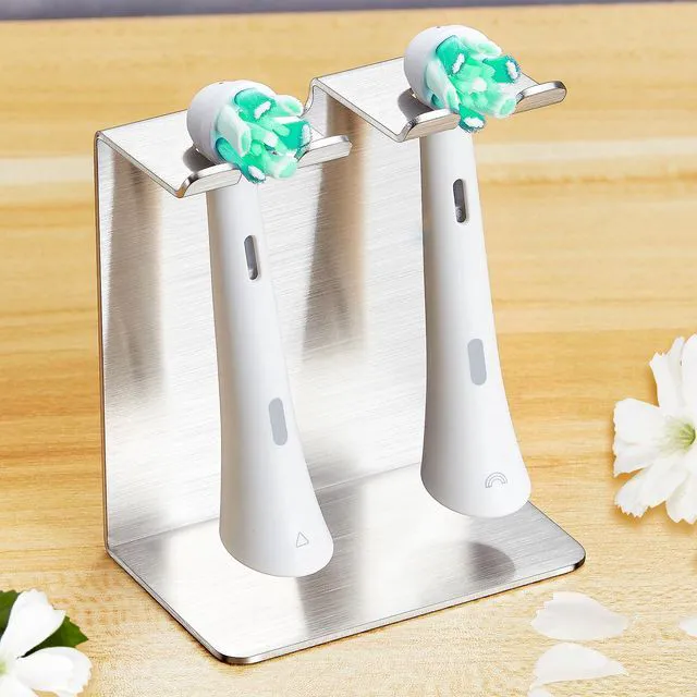 Main image of Electric Toothbrush Head Holder, Tooth Brushing Holder, Wall Mounted Toothbrush Holders Shower Bathroom, Self Adhesive or Desktop Tooth Brush Holder Organiser (Silver, Small)