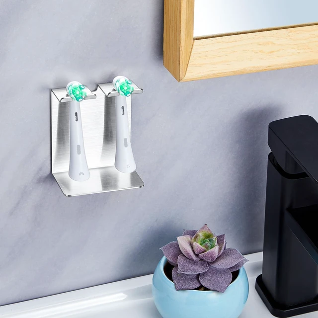 Alt view image 2 of 7 - Electric Toothbrush Head Holder, Tooth Brushing Holder, Wall Mounted Toothbrush Holders Shower Bathroom, Self Adhesive or Desktop Tooth Brush Holder Organiser (Silver, Small)
