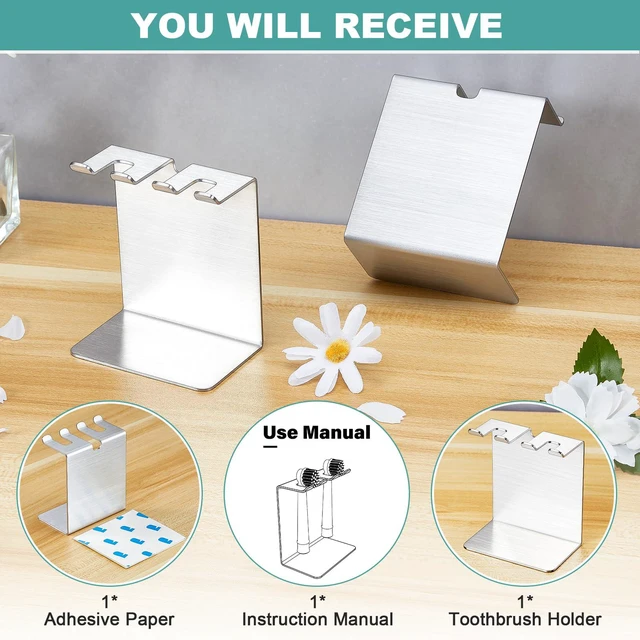 Alt view image 3 of 7 - Electric Toothbrush Head Holder, Tooth Brushing Holder, Wall Mounted Toothbrush Holders Shower Bathroom, Self Adhesive or Desktop Tooth Brush Holder Organiser (Silver, Small)